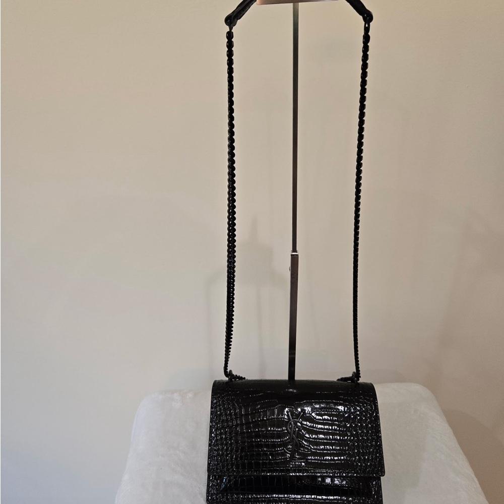 Yves Saint Laurent Black Glossy Shoulder Bag with Chain Strap - Picture 5 of 14